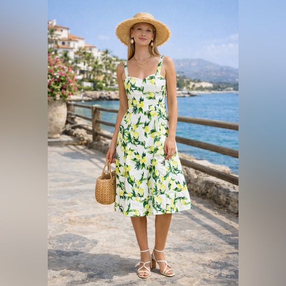 Avec Les Filles Dresses & Skirts - AVEC LES FILLES Lemon Printed Corset Bodice Midi Dress